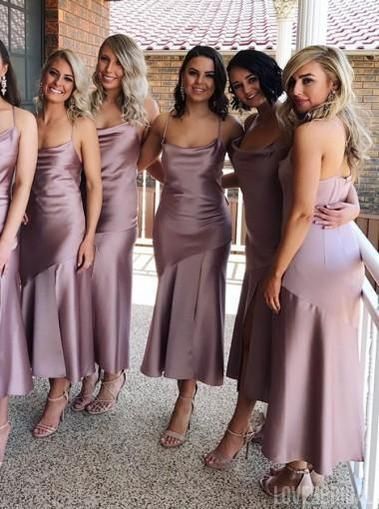 Dusty Purple Spahgetti Straps Tea Length Party Dress - VelvetHem