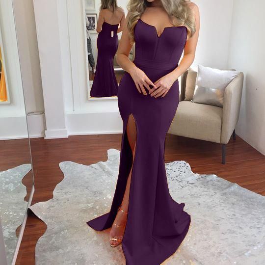 Slash Neck Backless Mermaid Split Front Sweep Prom Dress - VelvetHem