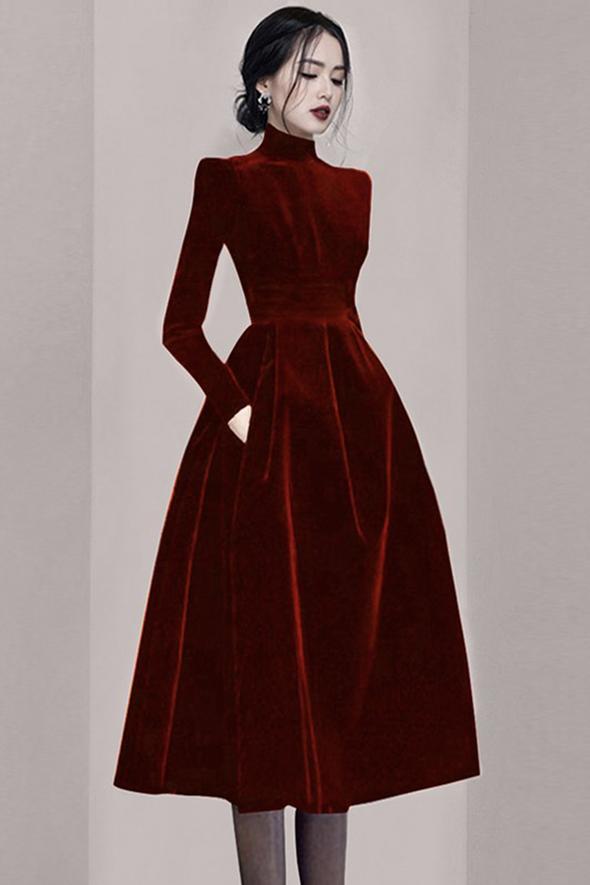 Elegant velvet long sleeve dress fashion dress