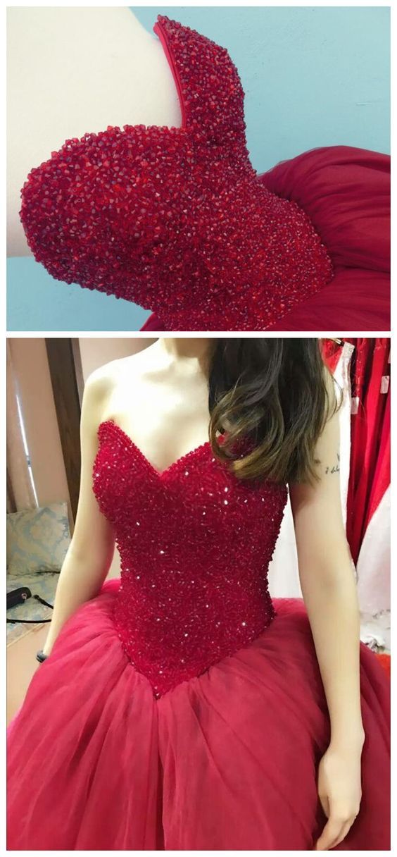 Red Ball Gown Prom Dress,Sleeveless Prom Dress,Sexy Quinceanera Dresse - VelvetHem