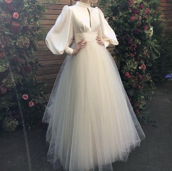 Long Sleeves Tulle Prom Dress , Chic Prom Dress - VelvetHem