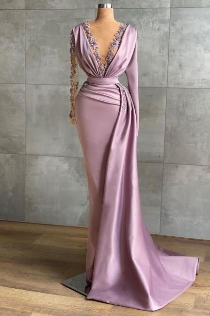 Lilac Evening Dresses Long Cheap | Prom dresses with sleeves - VelvetHem