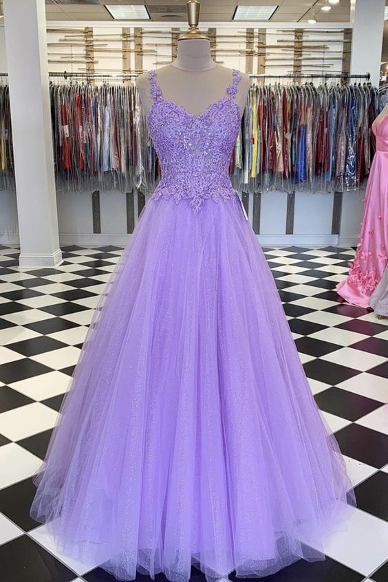 Purple lace long prom dress ,sleeveless prom dress