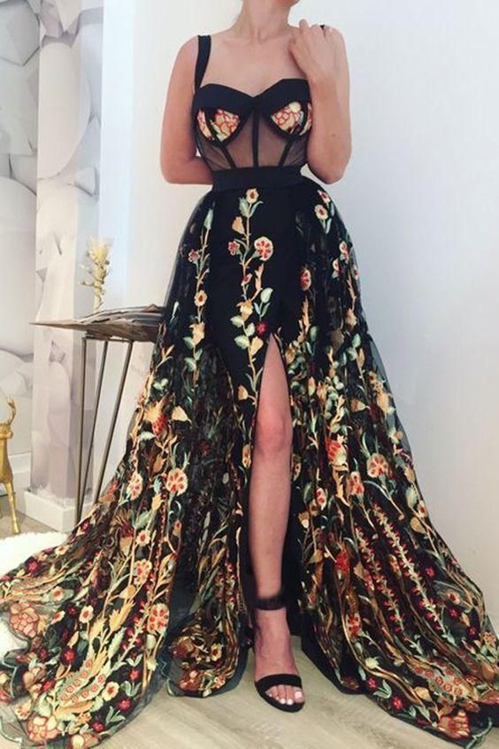 Simple Long Prom Dresses Lace Cheap Slit Party Gowns Evening Dress - VelvetHem