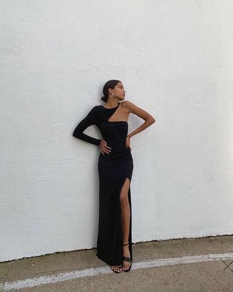 Unique black long prom dress with hight split - VelvetHem