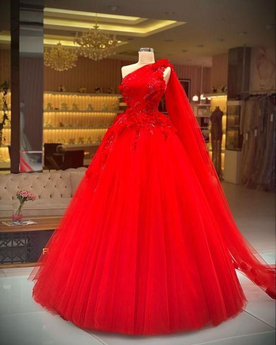 Red ball gown long prom dress, evening dress - VelvetHem