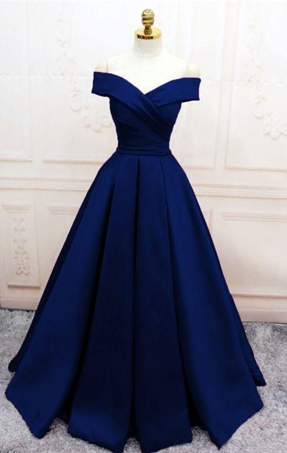 Simple satin long prom dress, off the shoulder formal dress - VelvetHem