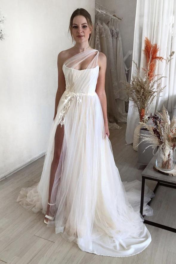Stylish tulle long prom dress A line evening gown - VelvetHem