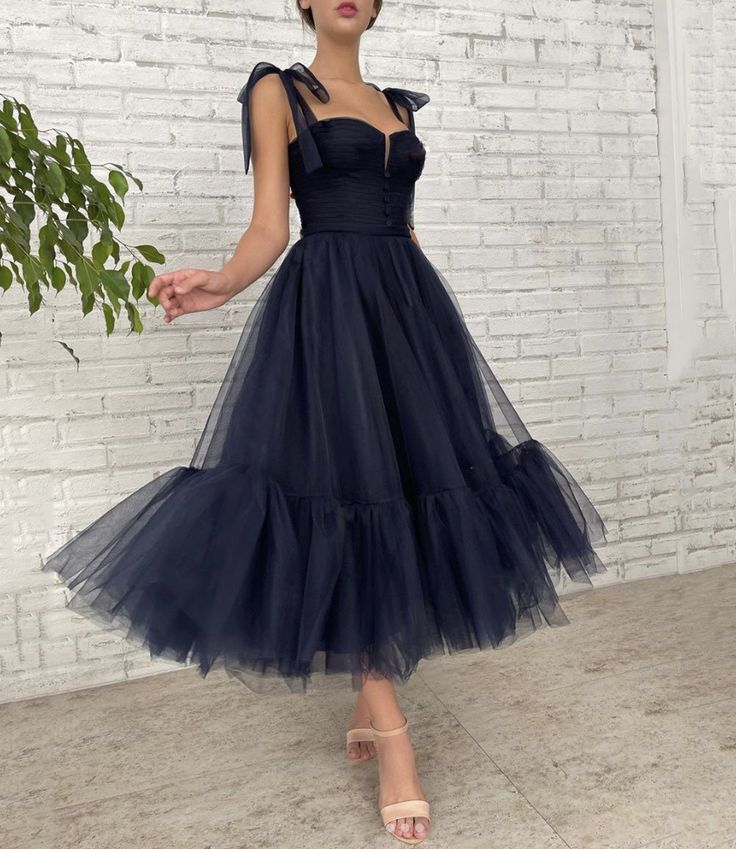 Dark blue tulle short prom dress homecoming dress - VelvetHem