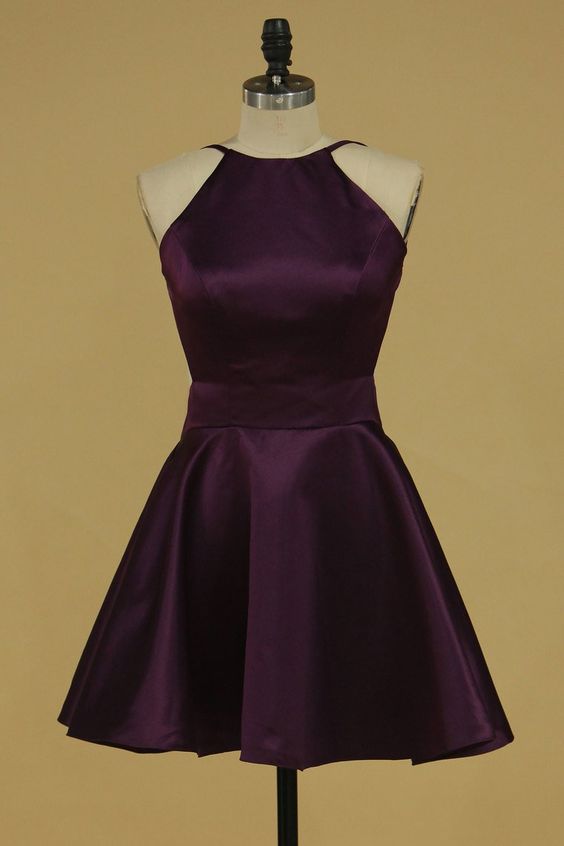 Cocktail Dress A Line Spaghetti Straps Satin Simple Homecoming Dress - VelvetHem