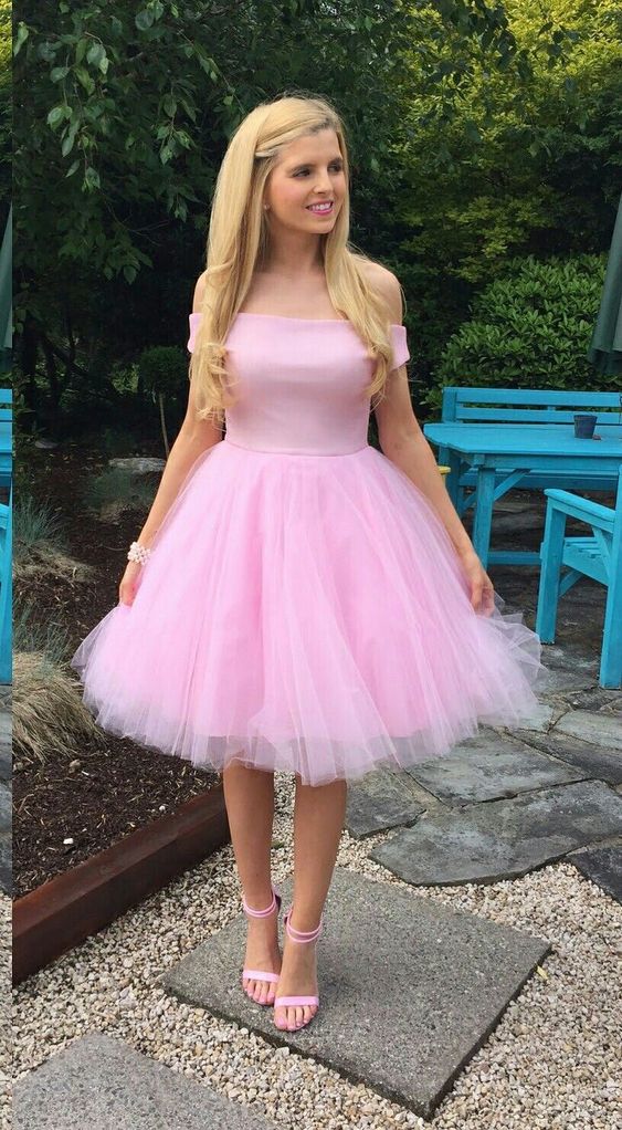 Off The Shoulder Pink Homecoming Dress Cute Party Dress - VelvetHem