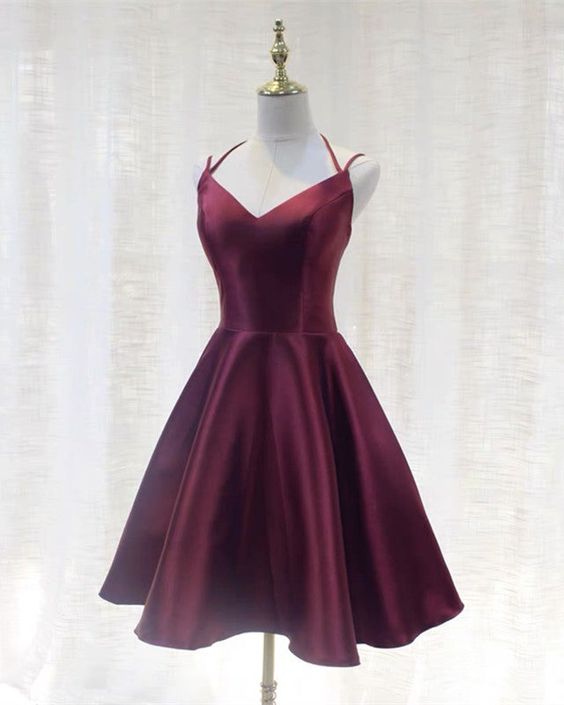 Cute A Line Satin Dresses Short Party Dress Simple Homecoming Dress - VelvetHem