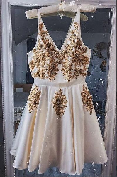 V-neck Sleeveless Homecoming Dress Appliques A-line party dress - VelvetHem