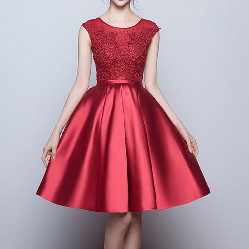 Burgundy lace satin short homecoming dress party dress