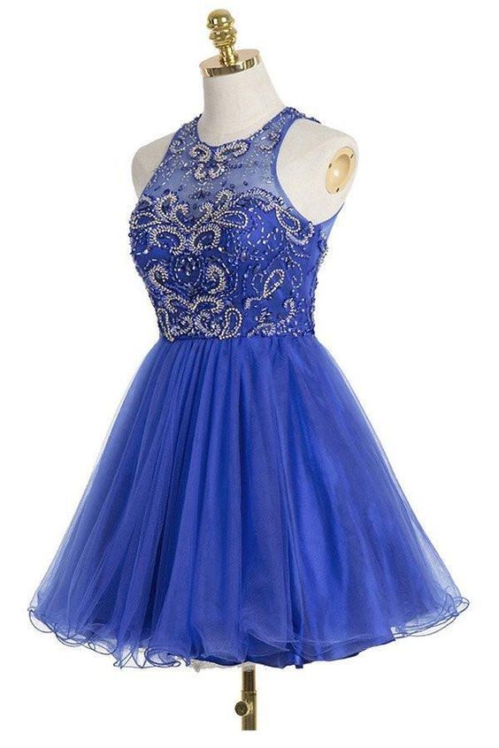 Royal Blue Short Homecoming Dress Freshman Open Back Homecoming Dress - VelvetHem