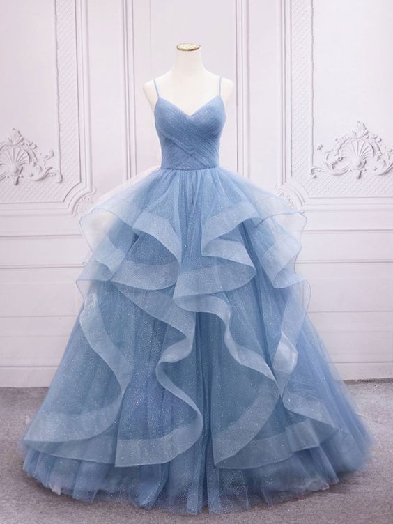 A-line tulle long prom dress dress,tulle sweet 16 dress - VelvetHem