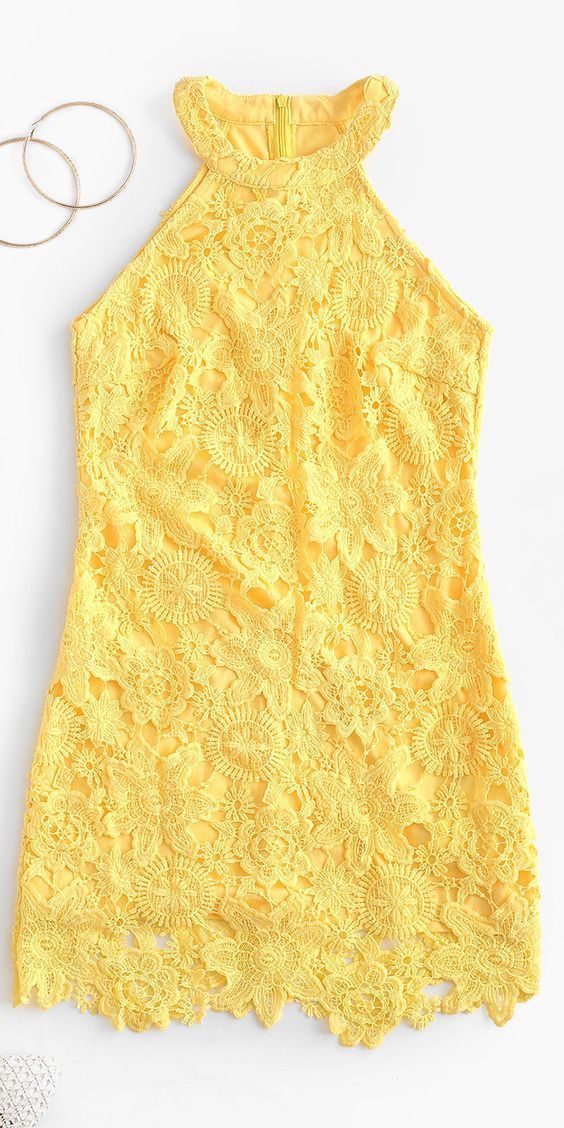 Yellow Lace Homecoming Dress - VelvetHem