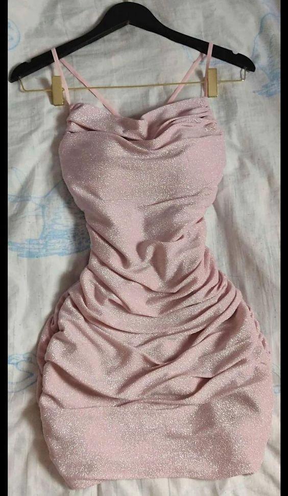 Glitter Pink Dress Sexy Club Dress Pink Mini Homecoming Dress (ZD12518) - VelvetHem