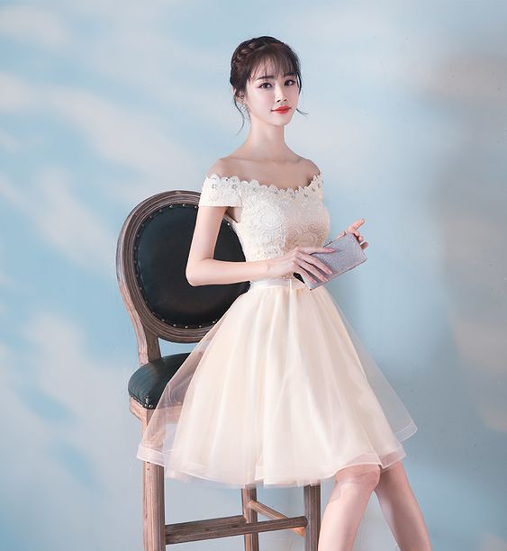 Cute Short Tulle With Lace Party Dress - VelvetHem