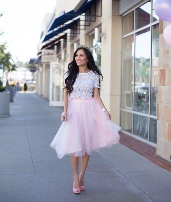Two Piece Tulle Homecming Dress, Top White Lace Homecoming Dress - VelvetHem