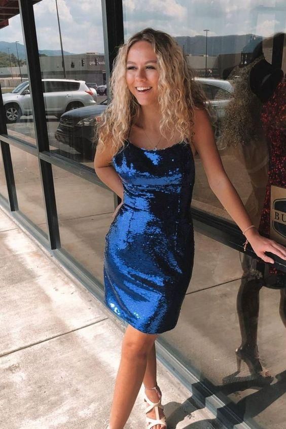 Navy Blue Sequins Homecoming Dress - VelvetHem