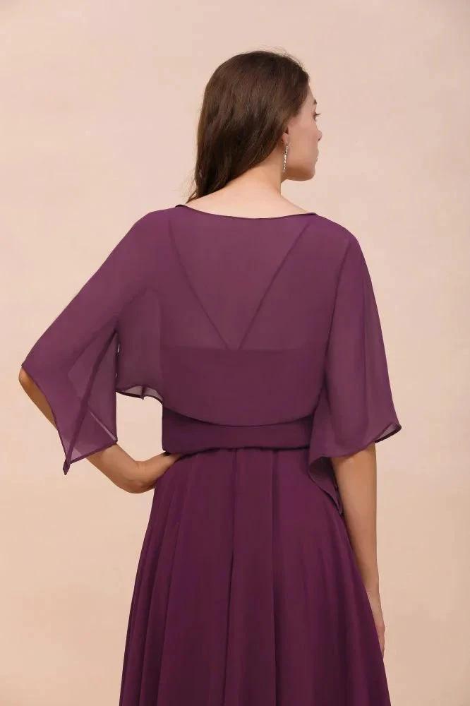 Purple Bridesmaid Dress with Wraps Spaghetti Straps Floor Length Casual Dress (ZD12996)
