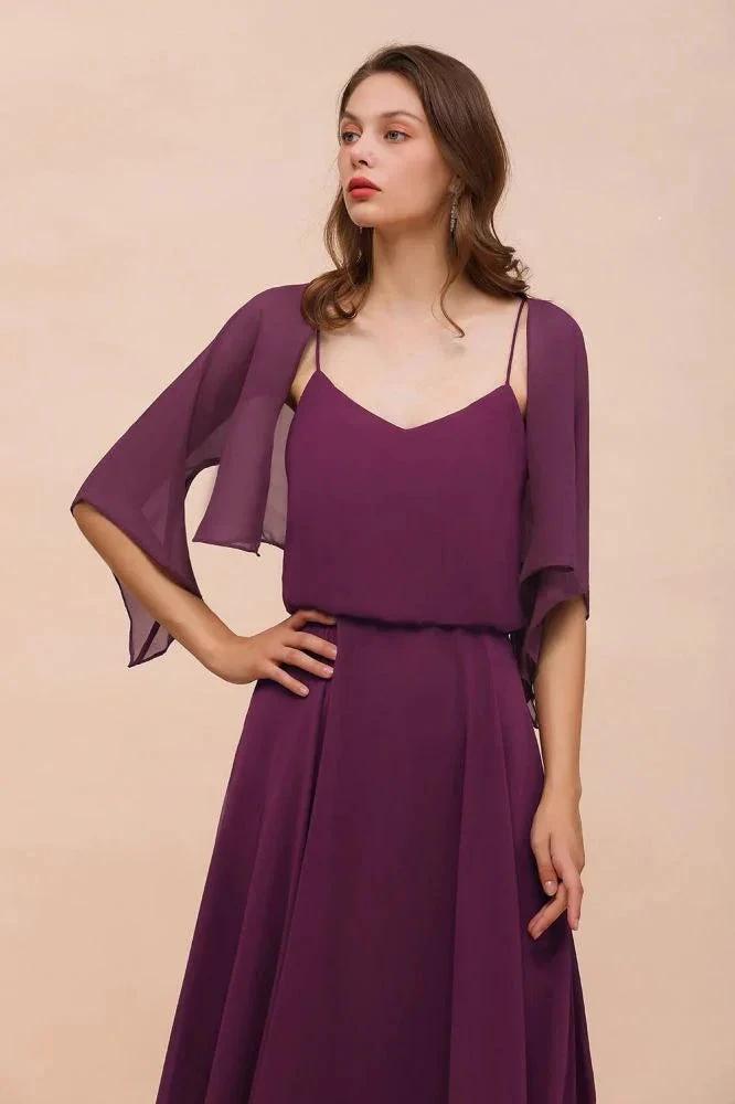 Purple Bridesmaid Dress with Wraps Spaghetti Straps Floor Length Casual Dress (ZD12996)