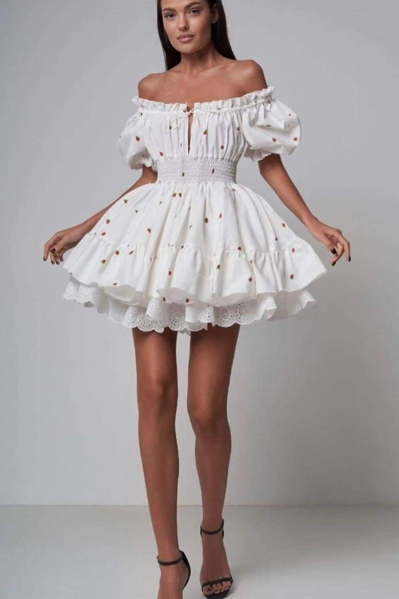 Judith Effortless Printed Mini Dress with Puff Sleeves Premium Wardrobe Essential