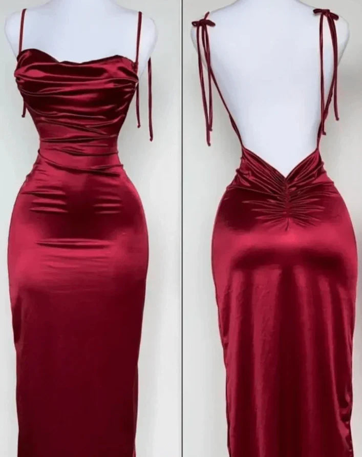 Spaghetti Straps Sheath Prom Dress Navy Blue Backless Party Evening Dress - View 6 | VelvetHem