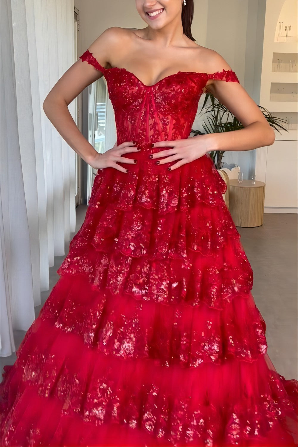 Gorgeous Gold A-Line Off The Shoulder Lace Up Long Prom Dress with Sequin