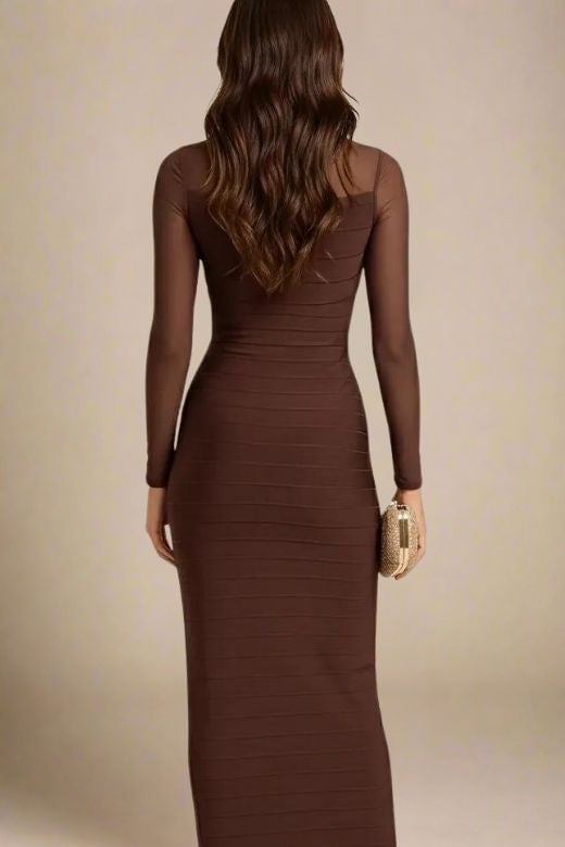 Robin Long Sleeve Bandage Maxi Dress - Tan Brown