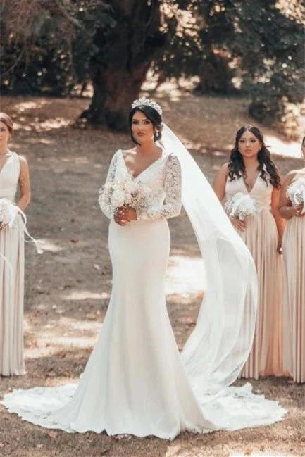 Romantic Backless Long Sleeves Mermaid Wedding Dresses (ZD14628)