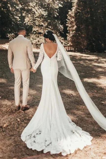 Romantic Backless Long Sleeves Mermaid Wedding Dresses (ZD14628)