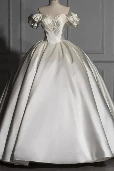 Romantic Off-the-shoulder Ball Gown Satin Wedding Dresses (ZD16547) - VelvetHem