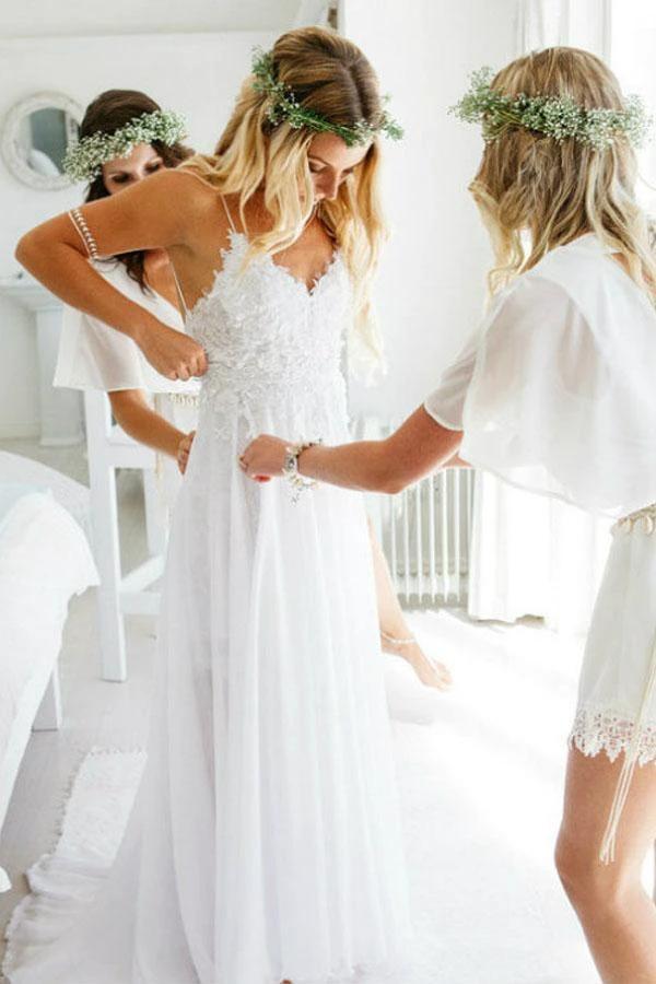 Romantic Sweetheart Chiffon Beach Wedding Dress with Lace (ZD16285) - VelvetHem
