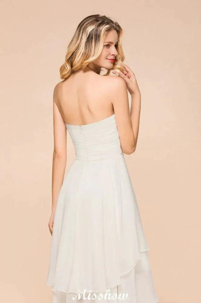 Romantic White/Ivory Sweetheart Hi-Lo Bridesmaid Dress Sleeveless Beach Wedding Guest Dress (ZD12949)