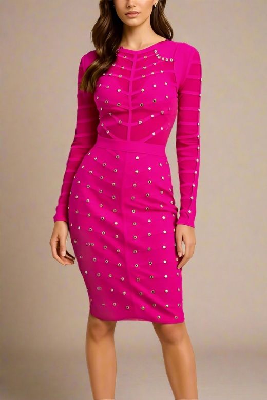 Rosa Long Sleeve Bodycon Dress - Neon Purple