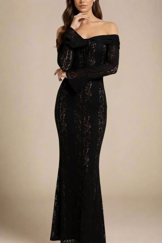 Rose Long Sleeve Bodycon Maxi Dress - Classic Black