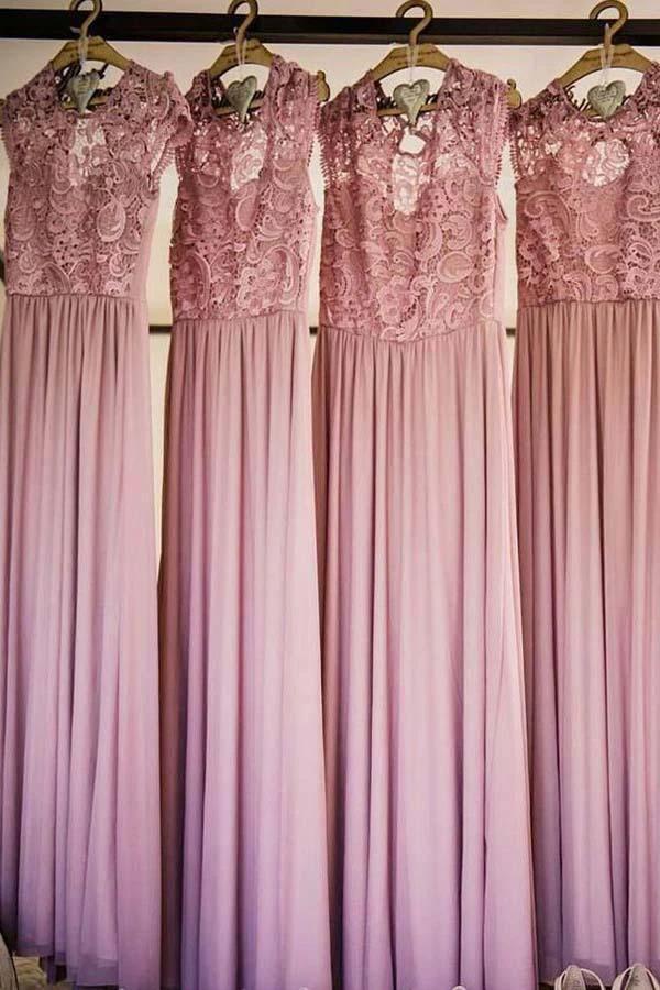 Round Neck Cap Sleeves Chiffon Bridesmaid Dress with Lace (ZD13226)