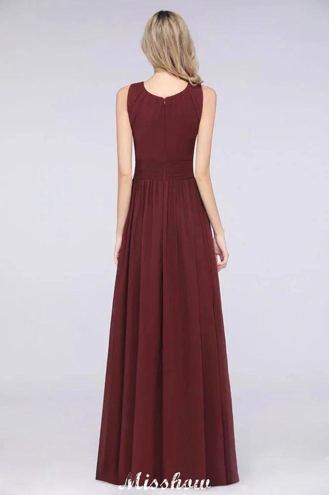 Round-Neck Floor-Length Ruffles Chiffon Bridesmaid Dress Aline Sleeveless Maid of Honor Dress (ZD12910)