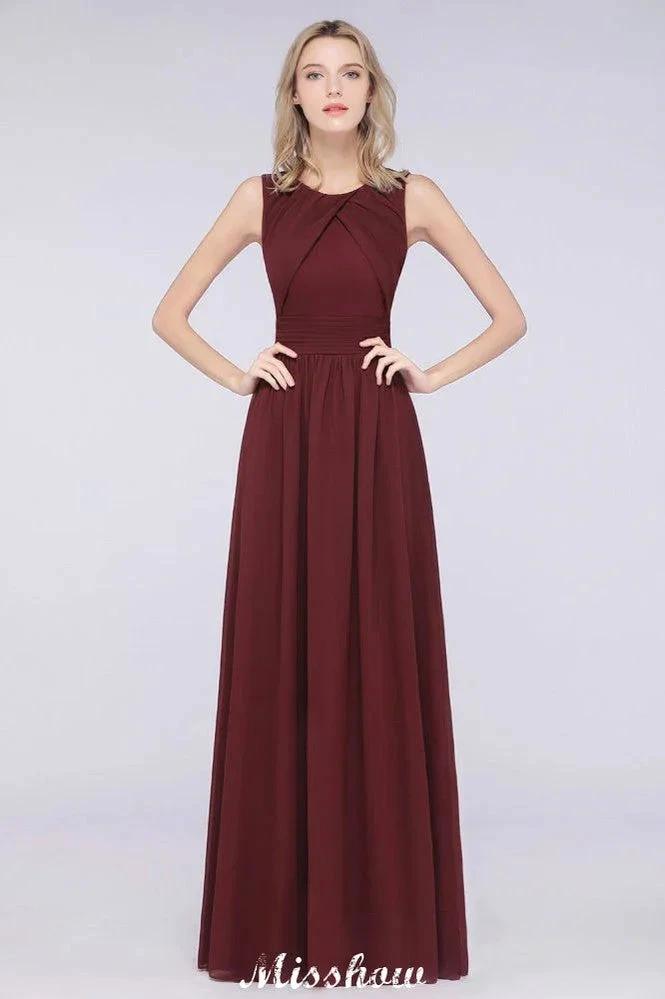 Round-Neck Floor-Length Ruffles Chiffon Bridesmaid Dress Aline Sleeveless Maid of Honor Dress (ZD12910)