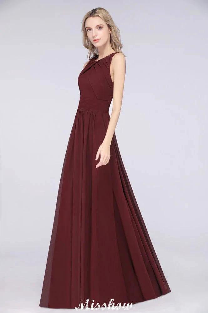 Round-Neck Floor-Length Ruffles Chiffon Bridesmaid Dress Aline Sleeveless Maid of Honor Dress (ZD12910)