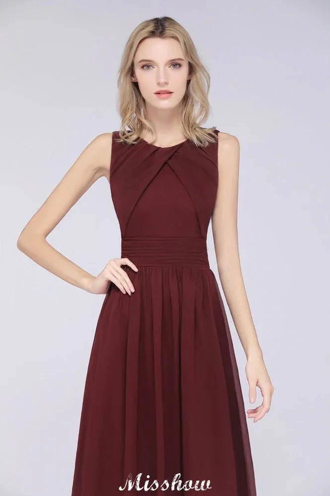 Round-Neck Floor-Length Ruffles Chiffon Bridesmaid Dress Aline Sleeveless Maid of Honor Dress (ZD12910)