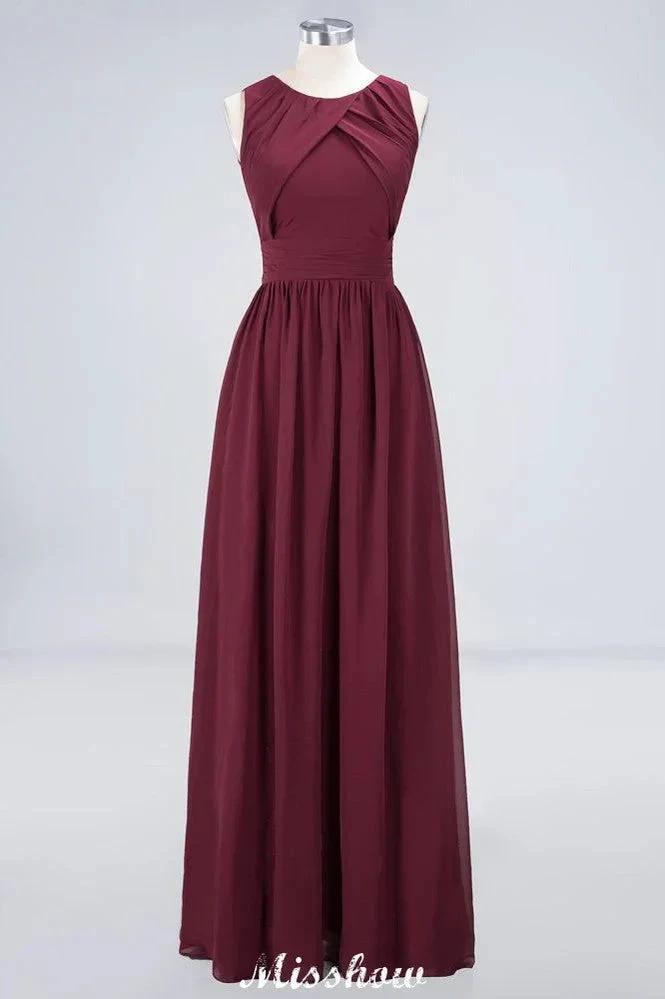 Round-Neck Floor-Length Ruffles Chiffon Bridesmaid Dress Aline Sleeveless Maid of Honor Dress (ZD12910)