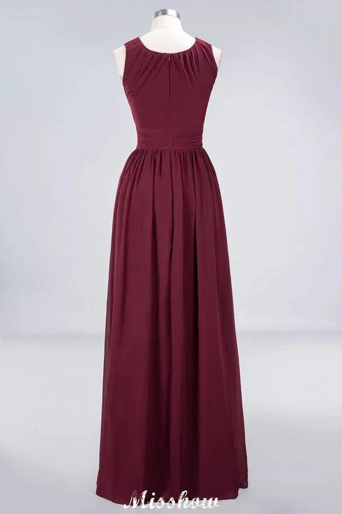 Round-Neck Floor-Length Ruffles Chiffon Bridesmaid Dress Aline Sleeveless Maid of Honor Dress (ZD12910)