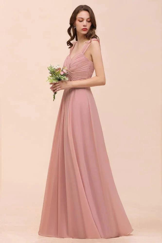 Ruffle Straps A-line Maxi Dusty Pink Bridesmaid Dress for Girls (ZD13001)