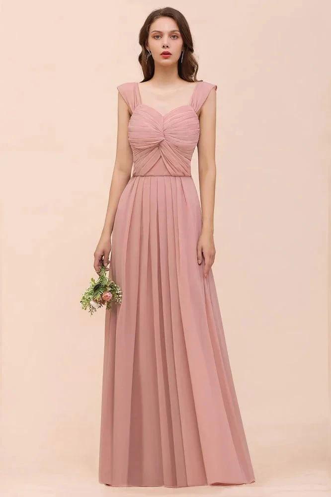 Ruffle Straps A-line Maxi Dusty Pink Bridesmaid Dress for Girls (ZD13001)