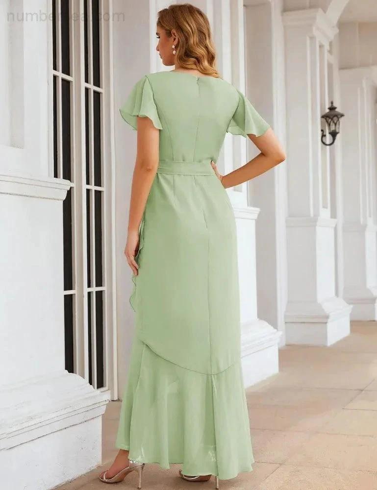Ruffled Bridesmaid Dresses Maxi Long Women Chiffon Mermaid Formal Violin Evening Party Prom Gowns (ZD17031)