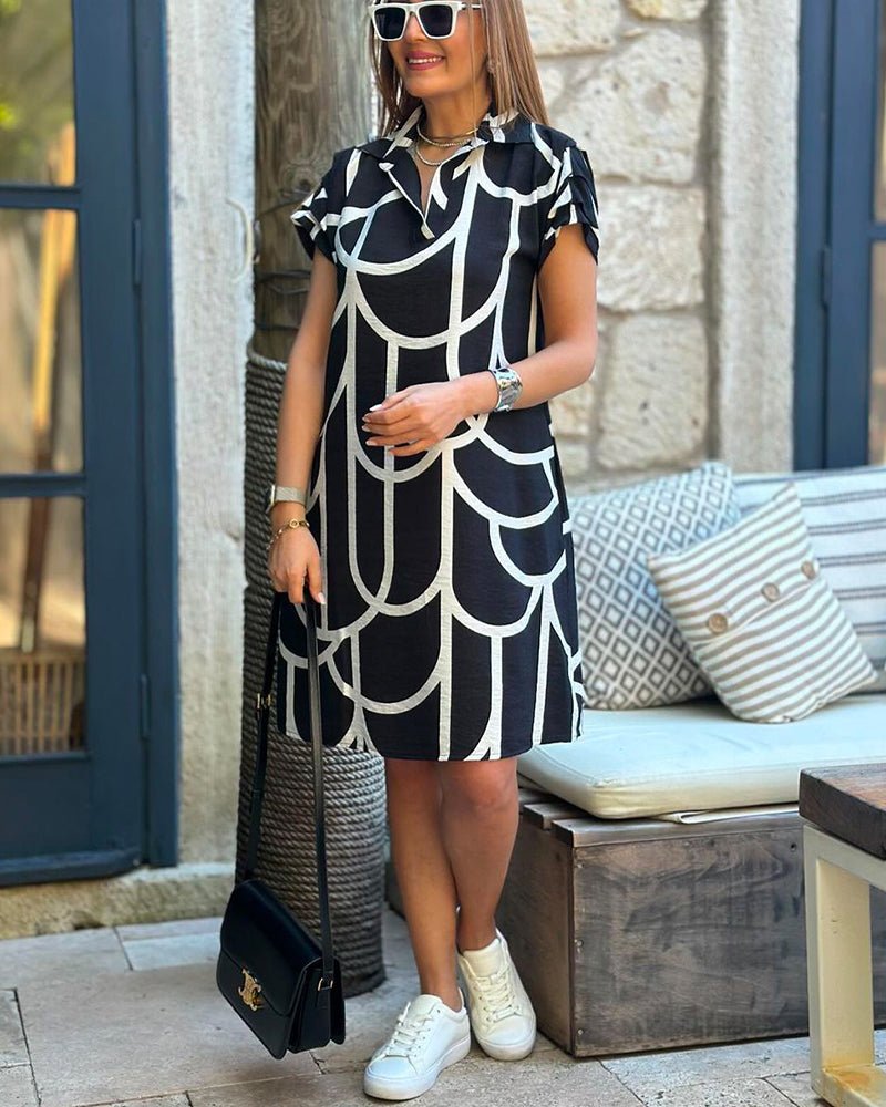Zahira Dress with Short Sleeves in Midi Length for Women