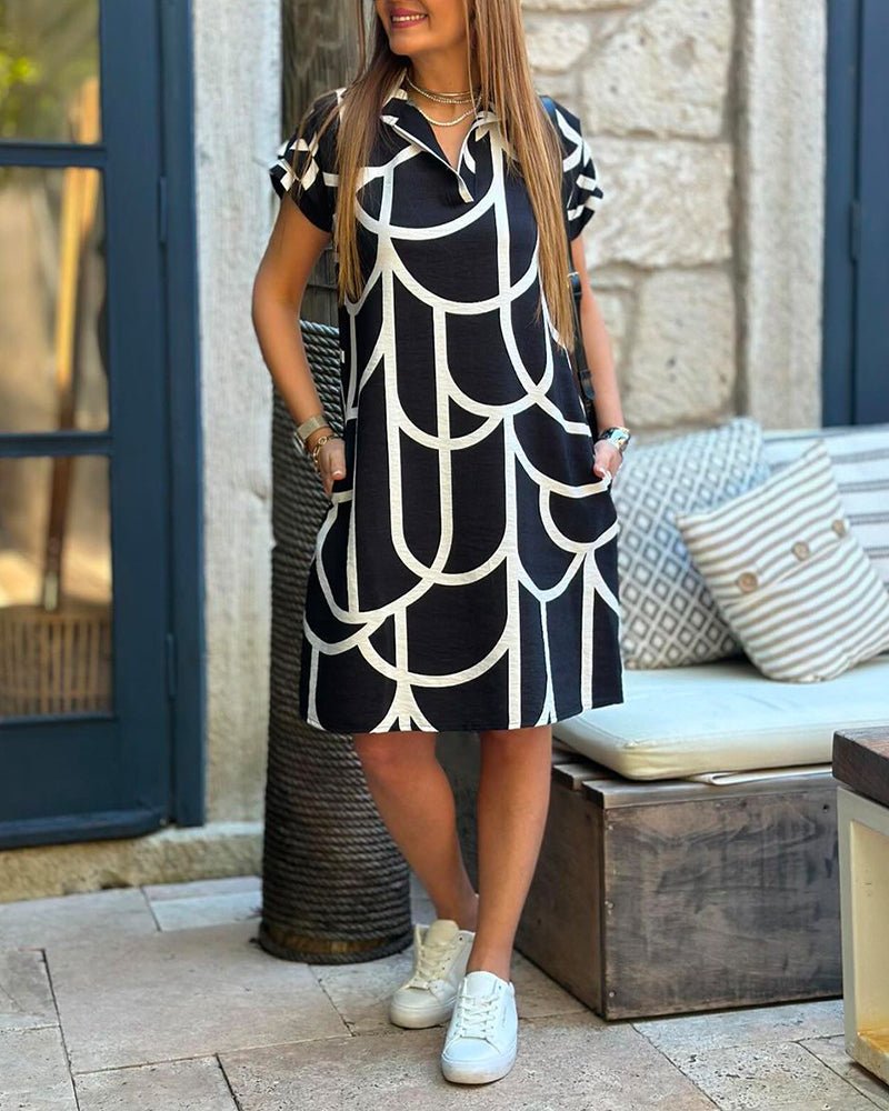 Zahira Dress with Short Sleeves in Midi Length for Women